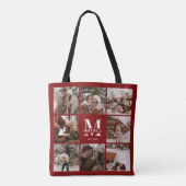 Modern rood monogram en fotocollage gepersonalisee tote bag (Achterkant)