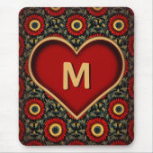 Modern  rood monogram Heart Mousepad Muismat (Voorkant)