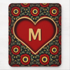 Modern  rood monogram Heart Mousepad Muismat