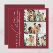 Modern Rood Multi Foto Prettig Kerstmis Schrift Feestdagenkaart (Voorkant / Achterkant)