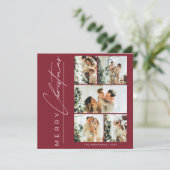 Modern Rood Multi Foto Prettig Kerstmis Schrift Feestdagenkaart (Staand voorkant)