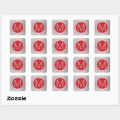 Modern rood & nep zilver retouradreslabel vierkante sticker (Vel)