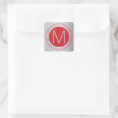 Modern rood & nep zilver retouradreslabel vierkante sticker (Tas)
