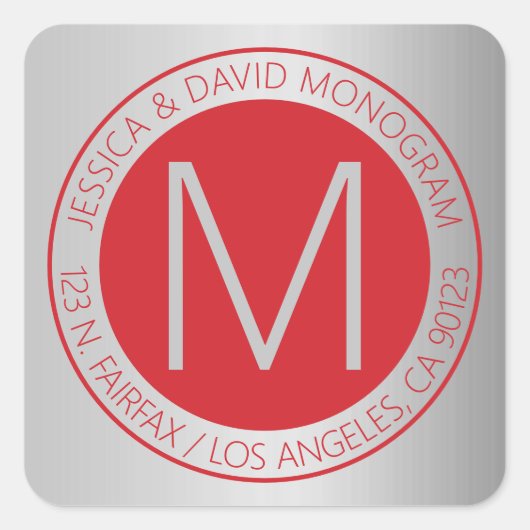 Modern rood & nep zilver retouradreslabel vierkante sticker (Voorkant)