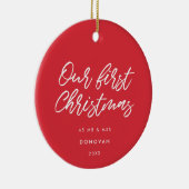 Modern rood onze eerste kerst getrouwd keramisch ornament (Rechts)