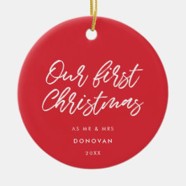 Modern rood onze eerste kerst getrouwd keramisch ornament