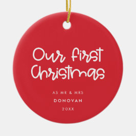 Modern rood onze eerste kerst getrouwd keramisch ornament