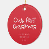 Modern rood onze eerste kerst getrouwd keramisch ornament (Links)