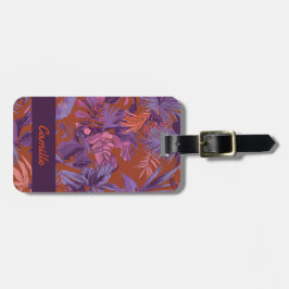 Modern rood Paarse Tropical Leaf Custom Bagagelabe Bagagelabel
