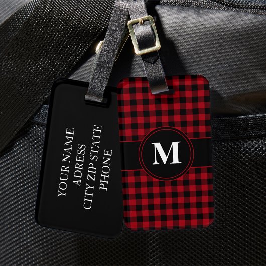 Modern rood patroon monogram bagagelabel
