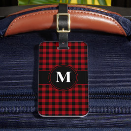 Modern rood patroon monogram bagagelabel