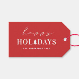 Modern Rood Prettig Feestdagen | Minimalistische K Cadeaulabel