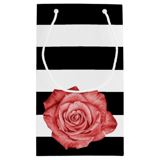 Modern rood roos zwart wit gestreept bruiloft klein cadeauzakje (Achterkant)