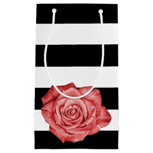 Modern rood roos zwart wit gestreept bruiloft klein cadeauzakje (Voorkant)