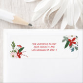 Modern Rood Roze Bloemen Vrolijk Kerstmis Adres Etiket (Insitu)