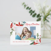 Modern Rood Roze Bloemen Vrolijk Kerstmis Fotokaar Feestdagenkaart (Staand voorkant)