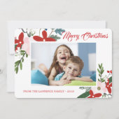 Modern Rood Roze Bloemen Vrolijk Kerstmis Fotokaar Feestdagenkaart (Voorkant)