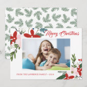 Modern Rood Roze Bloemen Vrolijk Kerstmis Fotokaar Feestdagenkaart (Voorkant / Achterkant)