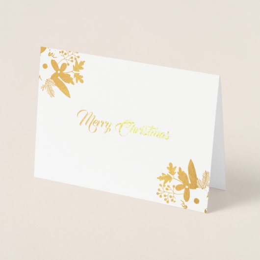 Modern Rood Roze Bloemen Vrolijk Kerstmis Fotokaar Folie Kaarten (Voorkant)