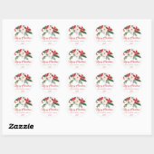 Modern rood roze bloemig vrolijk kerstfeest ronde sticker (Vel)