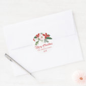 Modern rood roze bloemig vrolijk kerstfeest ronde sticker (Envelop)