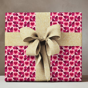 Modern Rood Roze Geometrische Liefde Hart Patroon Cadeaupapier