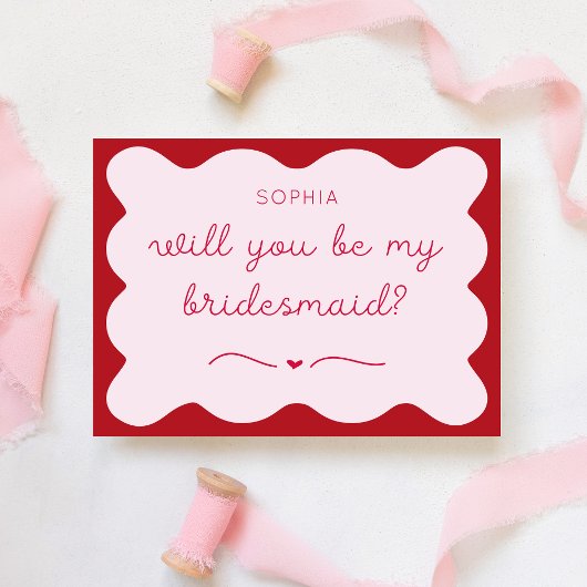 Modern rood & roze gepersonaliseerd bruidsmeisje v notitiekaartje