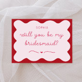 Modern rood & roze gepersonaliseerd bruidsmeisje v notitiekaartje