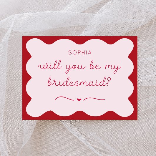 Modern rood & roze gepersonaliseerd bruidsmeisje v notitiekaartje