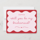 Modern rood & roze gepersonaliseerd bruidsmeisje v notitiekaartje (Voorkant)