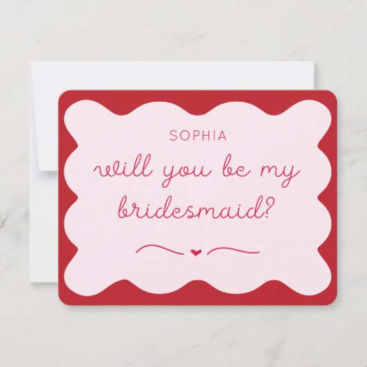 Modern rood & roze gepersonaliseerd bruidsmeisje v notitiekaartje (Voorkant)