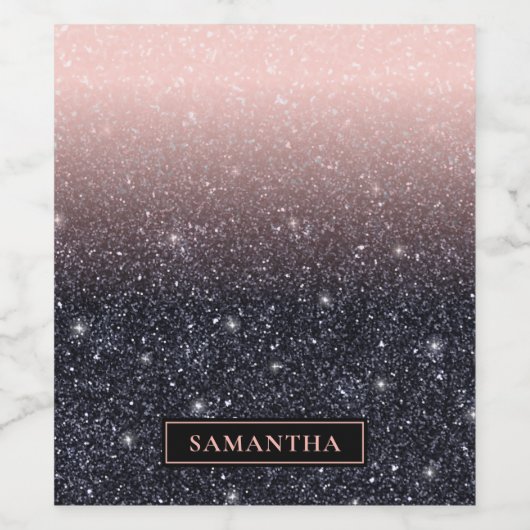 Modern Rood & Roze Glitter Sparkles Naam Wijnlabel Wijn Etiket (Enkel label)