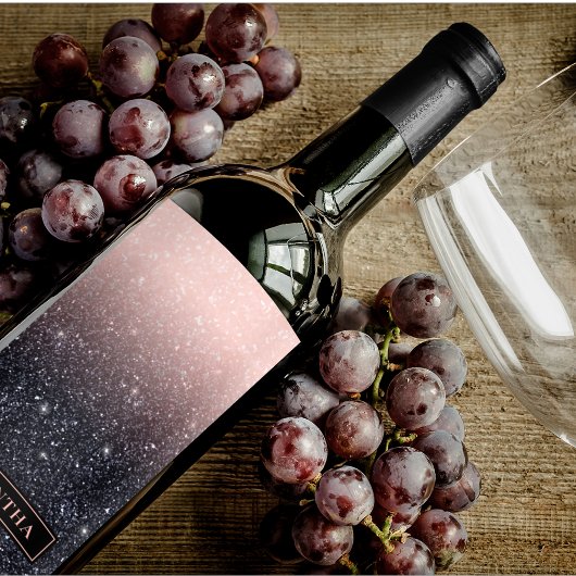 Modern Rood & Roze Glitter Sparkles Naam Wijnlabel Wijn Etiket