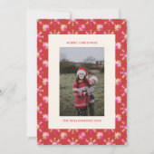 Modern rood roze goud geometrische sneeuwvlokken f feestdagenkaart (Voorkant)