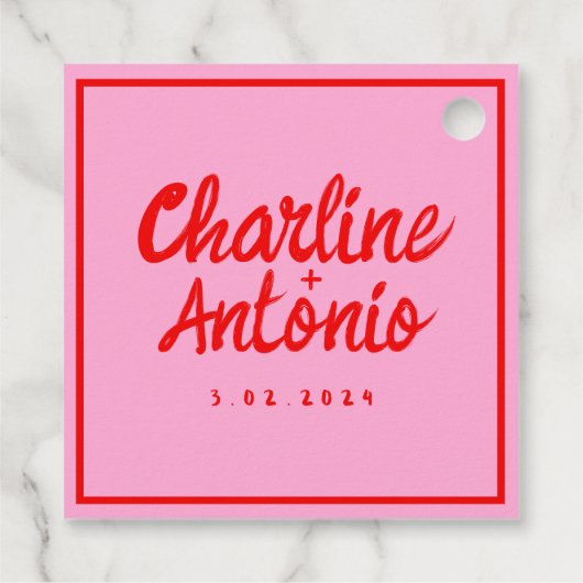 Modern Rood Roze Handschrift Retro Bruiloft Bedankjes Labels (Achterkant)