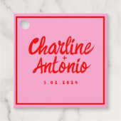 Modern Rood Roze Handschrift Retro Bruiloft Bedankjes Labels (Voorkant)