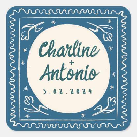 Modern Rood Roze Handschrift Retro Bruiloft Vierka Vierkante Sticker (Voorkant)