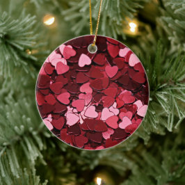 Modern Rood & Roze Hart Confetti Liefdespatroon Keramisch Ornament