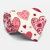 Modern Rood & Roze Hartjes Patroon Stropdas (Opgerold)