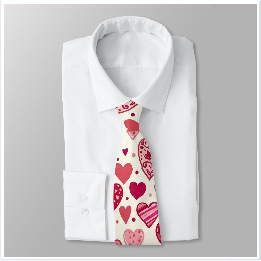 Modern Rood & Roze Hartjes Patroon Stropdas