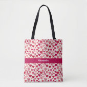 Modern Rood & Roze Hartjes Patroon Tote Bag (Voorkant)