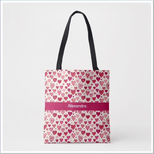 Modern Rood & Roze Hartjes Patroon Tote Bag