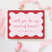 Modern Rood & Roze Trendy Maid of Honor Voorstel Notitiekaartje
