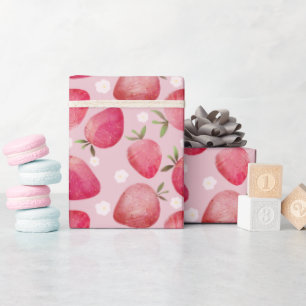 Modern rood & Roze waterverf Aardbeienpatroon Cadeaupapier