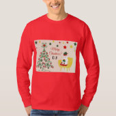 Modern Rood Schattige Beer Monogram Vrolijk Kerst T-shirt (Voorkant)