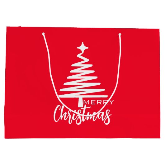 Modern Rood Schattige Vrolijk Kerstboom cadeauzakj Groot Cadeauzakje (Achterkant)