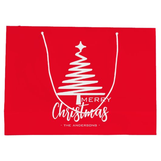 Modern Rood Schattige Vrolijk Kerstboom Naam cadea Groot Cadeauzakje (Achterkant)