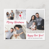 Modern rood script 5 foto kerstvakantie briefkaart (Voorkant)