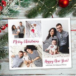 Modern rood script 5 foto kerstvakantie briefkaart