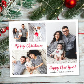 Modern rood script 5 foto kerstvakantie briefkaart